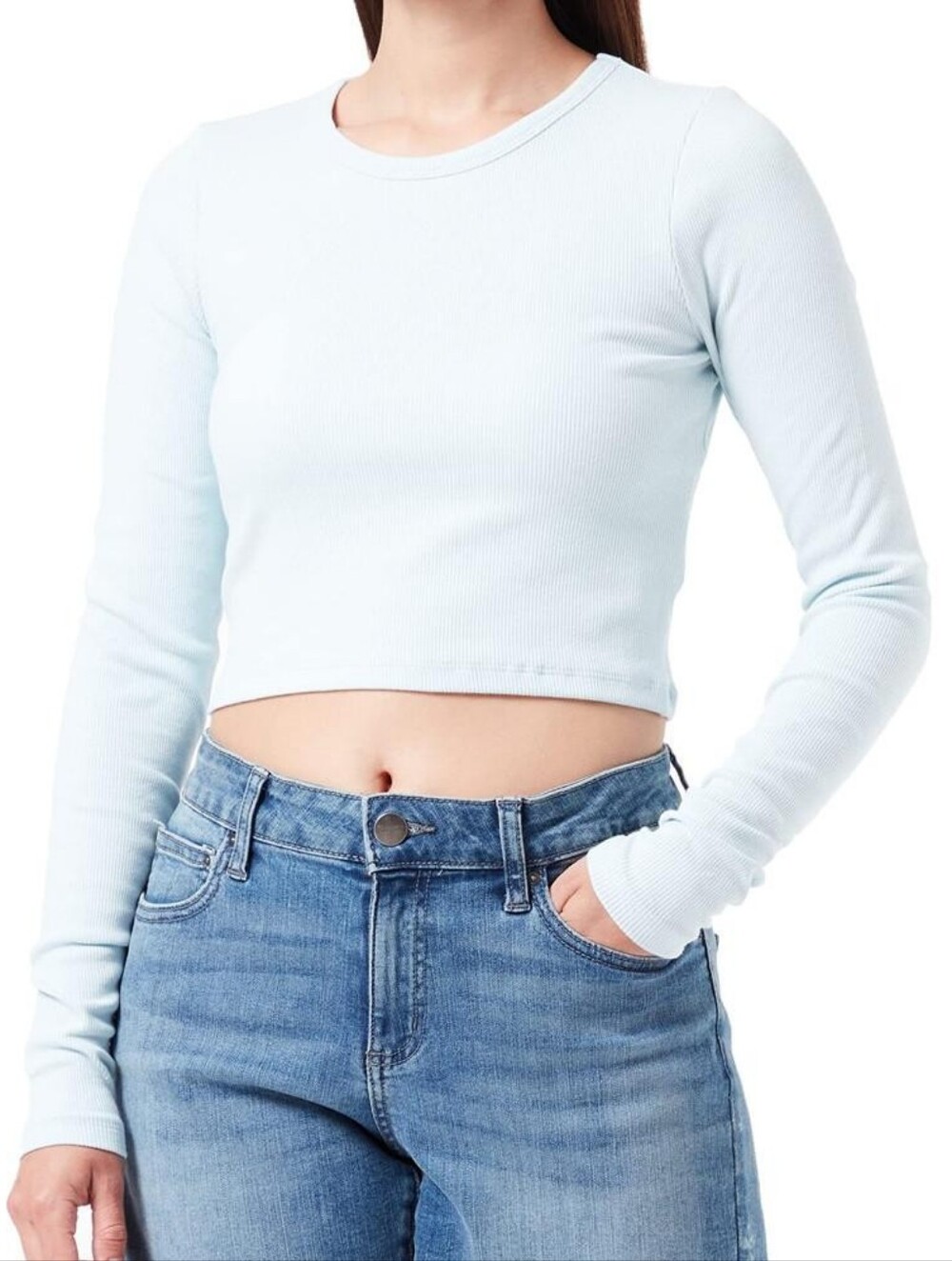 No Boundaries Light Blue Ribbed Long Sleeve Crop Top